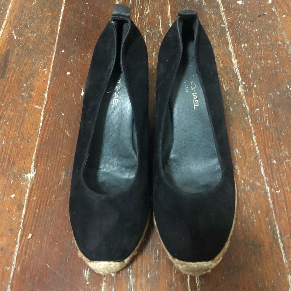 Black Suede Woven Wedges